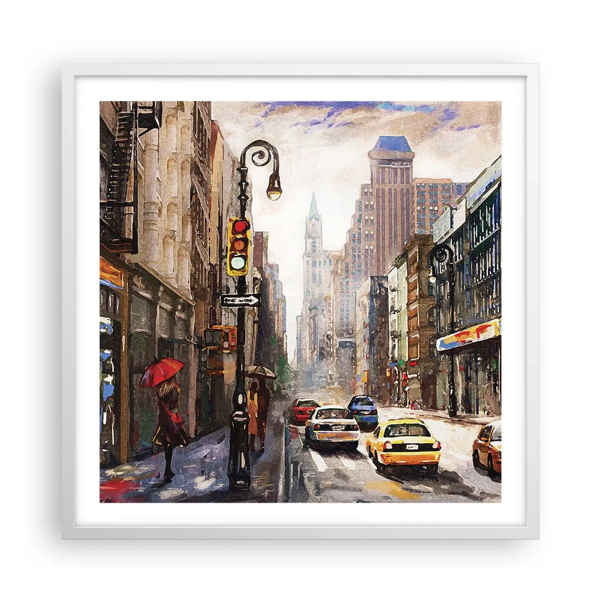 Plagát v bielom ráme - New York – farebný aj v daždi - 60x60 cm