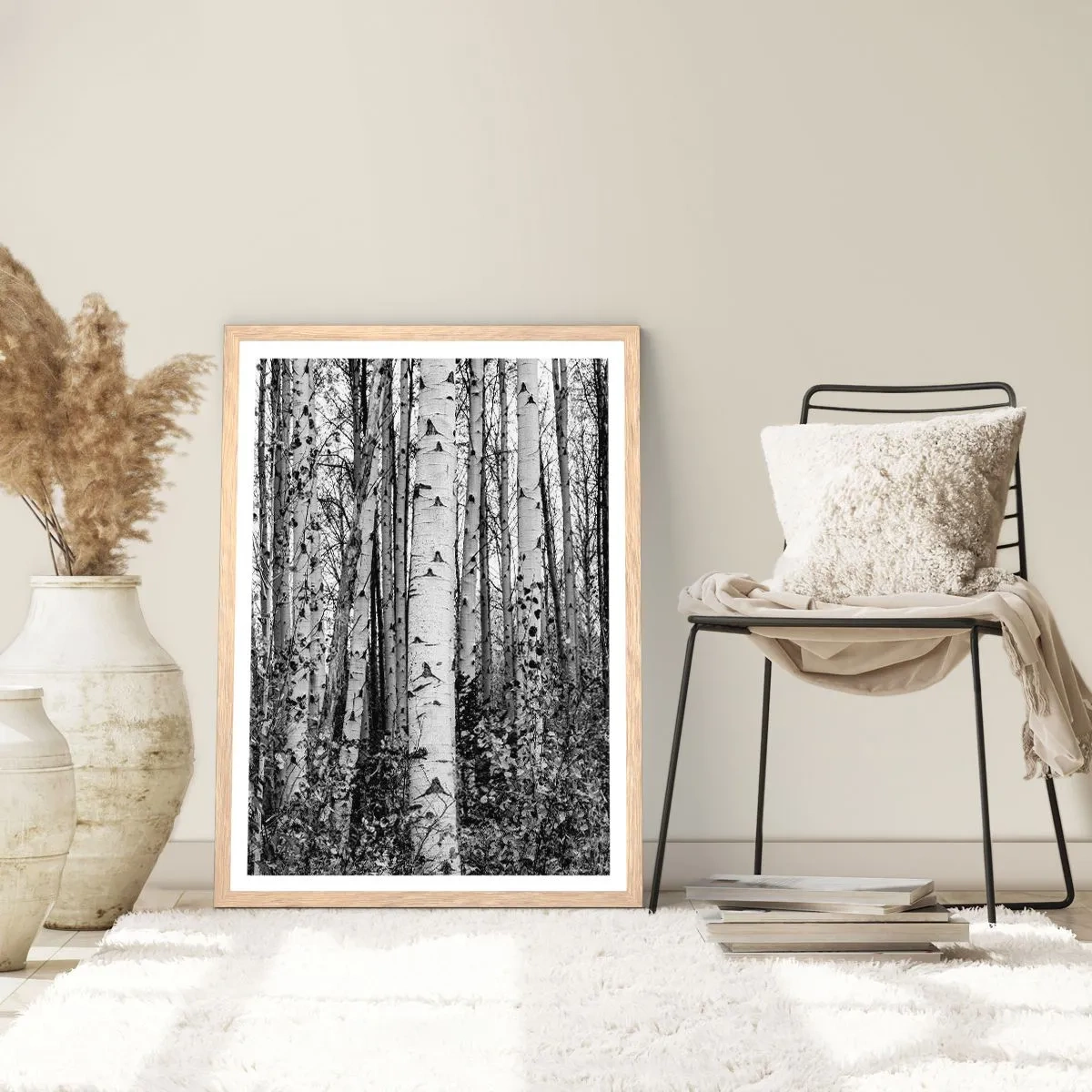 Plagát v ráme zo svetlého duba - Brezová kolonáda - 30x40 cm