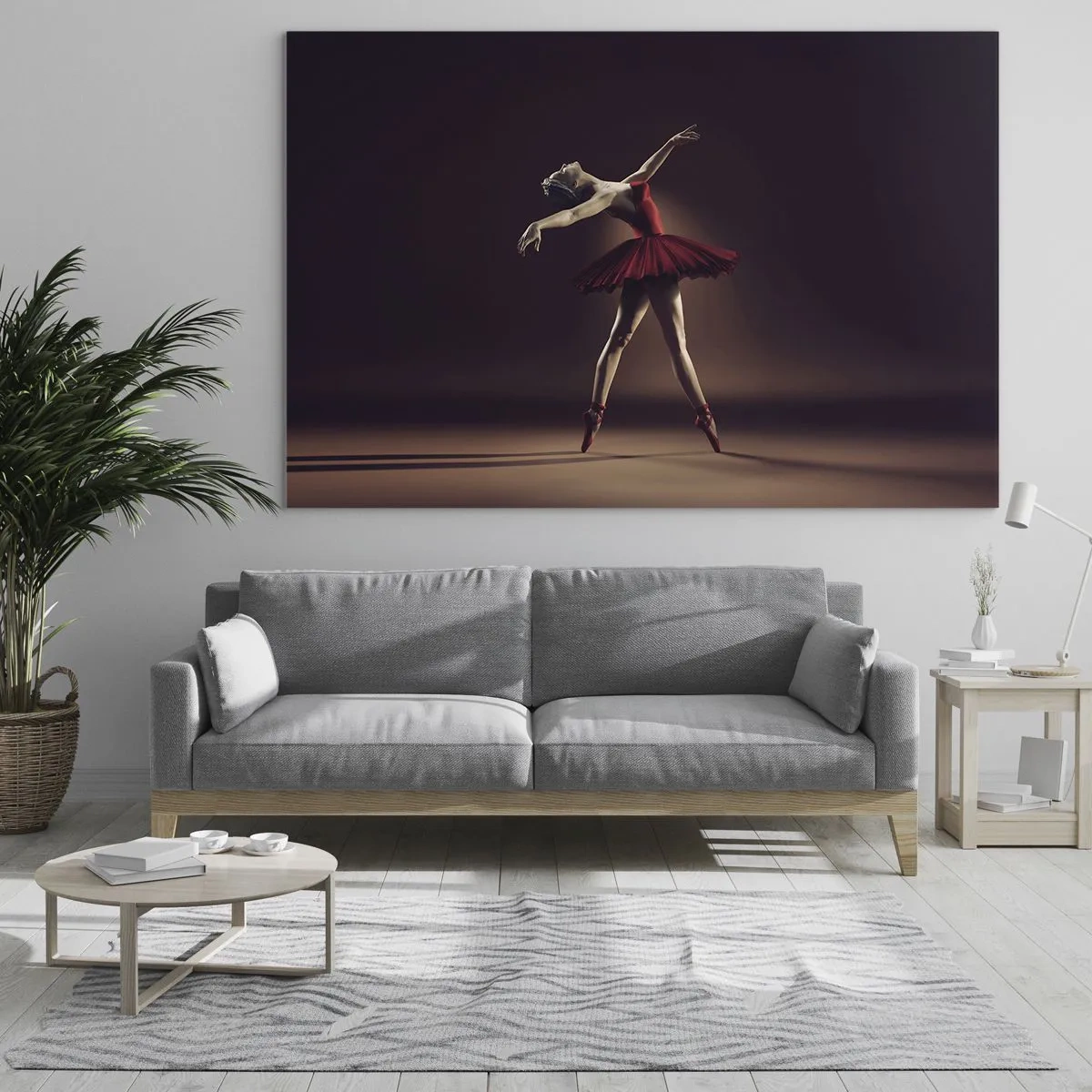 Obraz na skle - Baletka v červených šatách v dynamickej póze - 70x50cm - Prima balerína - Moderná nástenná dekorácia do obývacej izby a spálne ARTTOR