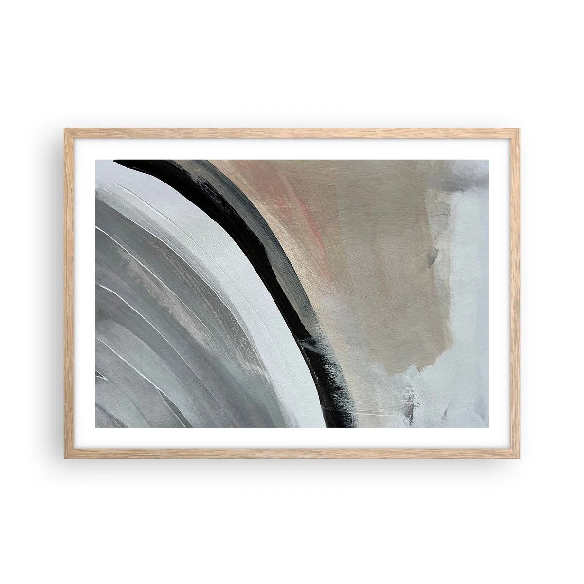 Plagát v ráme zo svetlého duba - Kompozícia: čierny a šedý oblúk - 70x50 cm