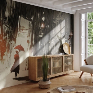 Fototapeta Premium Sand - Poézia červeného dáždnika - Mesto, Žena, Architektúra - 100x70 cm
