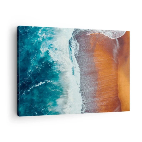Obraz na plátne - Pohľad na oceánske vlny rozbíjajúce sa o zlatú pláž - 70x50cm - Dotyk oceánu - Moderná nástenná dekorácia do obývacej izby a spálne ARTTOR