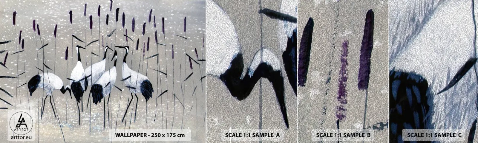 Vzorka fototapety Premium Sand - Medzi svojimi - Žeriav, Vták, Príroda - 100x30 cm