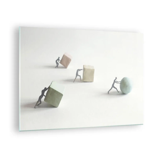 Obraz na skle - Miniatúrne figúrky sa kotúľajú a tlačia geometrické tvary. - 70x50cm - Život samotný - Moderná nástenná dekorácia do obývacej izby a spálne ARTTOR