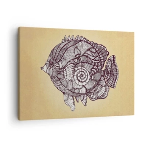 Obraz na plátne - Dekoratívne ryby v štýle kresby so vzormi - 70x50cm - Z oceánu ornamentov - Moderná nástenná dekorácia do obývacej izby a spálne ARTTOR