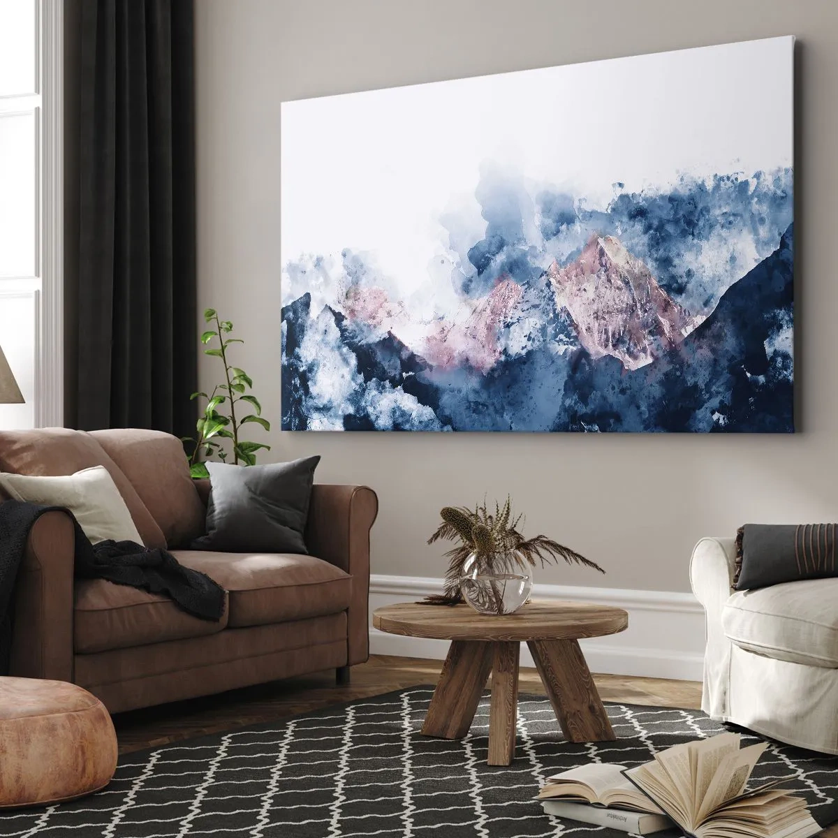 Obraz na plátne - Akvarelové hory v pastelových odtieňoch na bielom pozadí - 70x50cm - To sú vrcholy! - Moderná nástenná dekorácia do obývacej izby a spálne ARTTOR
