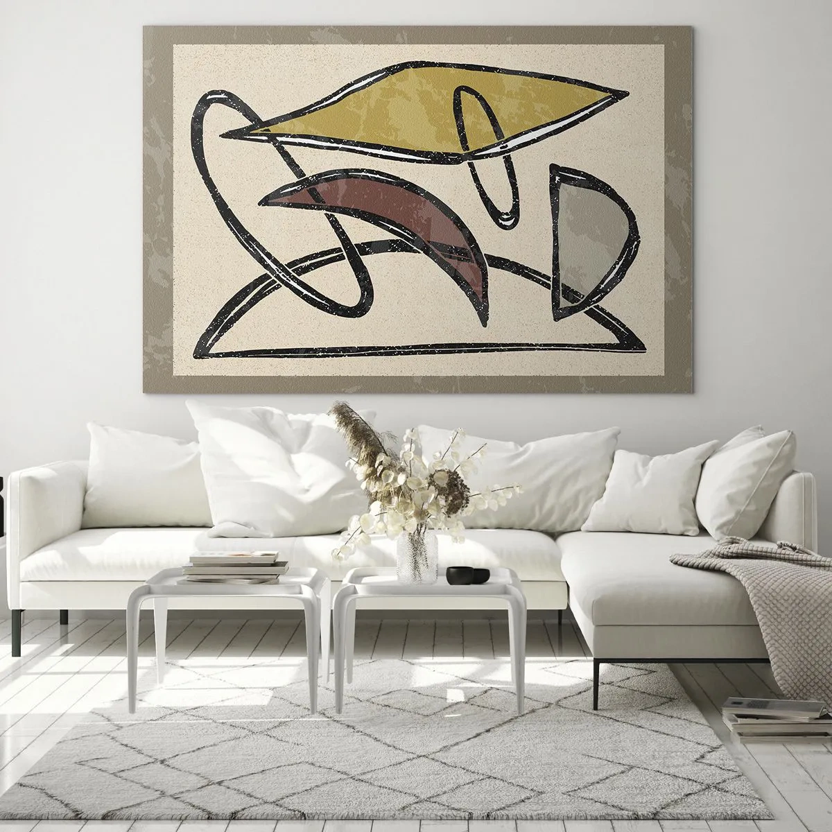 Obraz na skle - Geometrická abstrakcia v žltej a červenej farbe - 70x50cm - Zvisle a vodorovne - Moderná nástenná dekorácia do obývacej izby a spálne ARTTOR