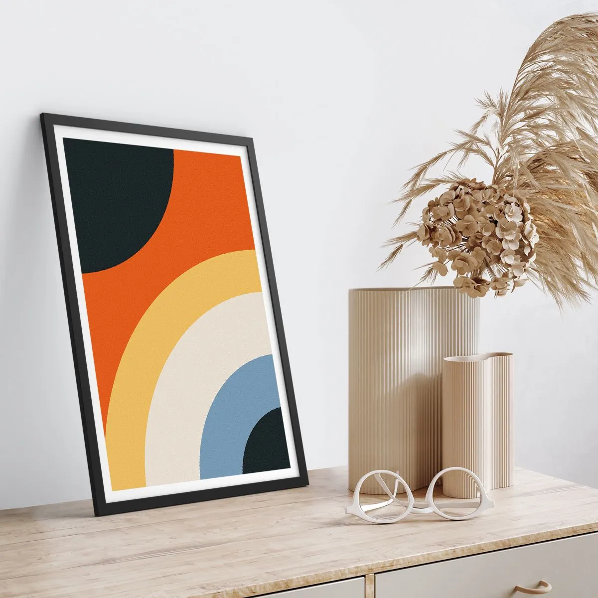 Plagát v čiernom ráme - Abstraktné farebné oblúky a kruhy - 50x70cm - K sebe samému - Moderná nástenná dekorácia do obývacej izby a spálne ARTTOR
