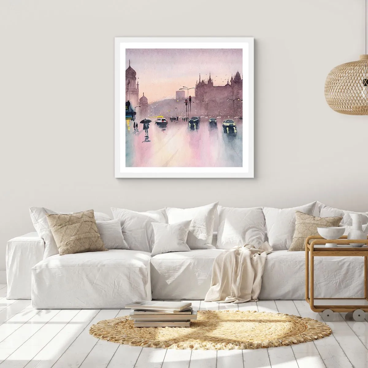 Plagát v bielom ráme - V daždivom opare - 60x60 cm