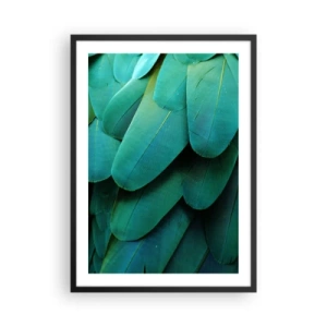 Plagát v čiernom ráme - Detailný záber na zelené perie exotického vtáka - 50x70cm - Presnosť papagájovej povahy - Moderná nástenná dekorácia do obývacej izby a spálne ARTTOR