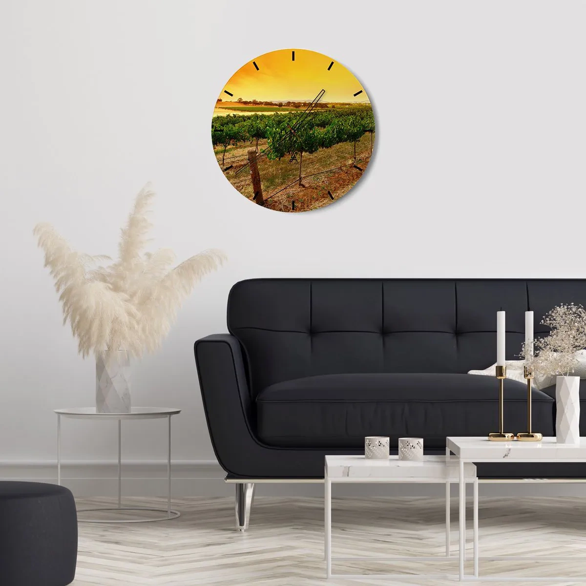 Nástenné hodiny - Vinohradnícka krajina pri západe slnka - 30x30cm - Napiť sa slnka - Moderná nástenná dekorácia do obývacej izby, kuchyne a spálne ARTTOR