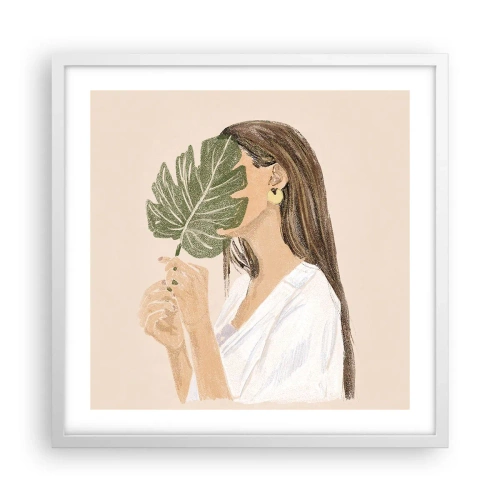 Plagát v bielom ráme - Tajomný portrét s vejárom - 50x50 cm