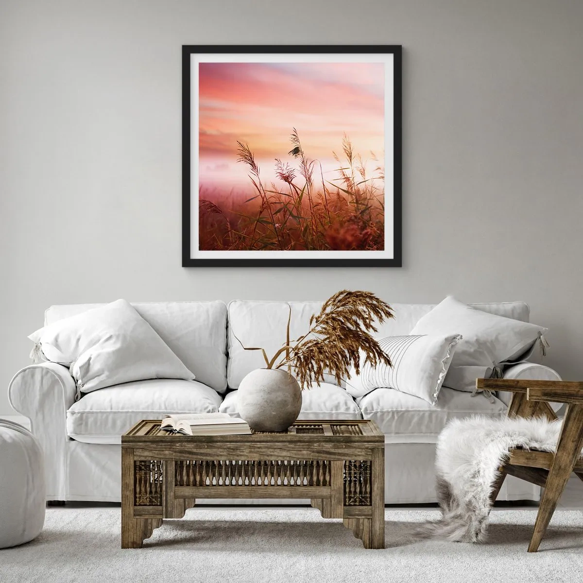 Plagát v čiernom ráme - Draci, púpavy a vietor - 50x50 cm