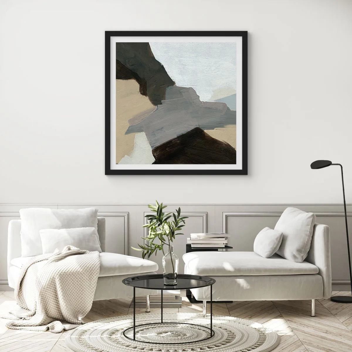 Plagát v čiernom ráme - Abstrakcia: križovatka šedej - 40x40 cm