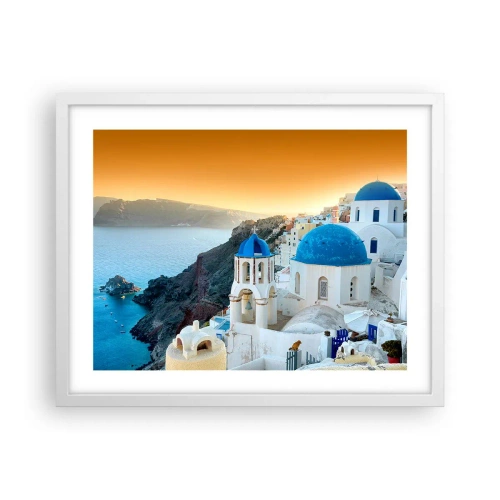 Plagát v bielom ráme - Santorini - v náruči skál - 50x40 cm