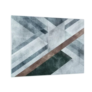 Obraz na skle - Geometrická abstrakcia v chladných tónoch s tmavozeleným akcentom - 70x50cm - Sofistikovaná elegancia geometrie - Moderná nástenná dekorácia do obývacej izby a spálne ARTTOR