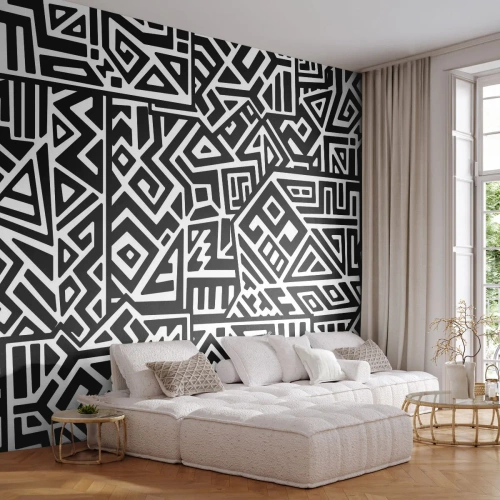 Samolepiaca Fototapeta Deluxe Sticker - Predkolumbovská kompozícia - Abstrakcia, Kus, Čierna a biela - 450x315 cm