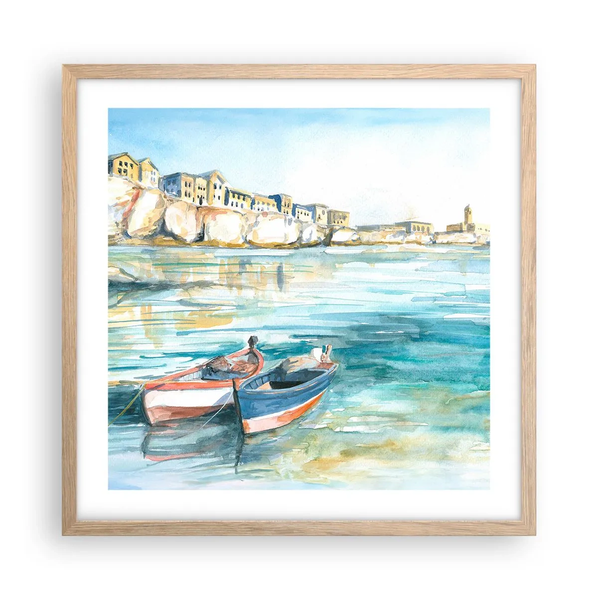 Plagát v ráme zo svetlého duba - Krajina v modrej - 50x50 cm