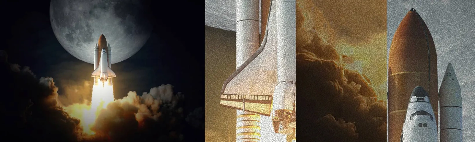 Vzorka fototapety Premium Sand - Začiatok nadprirodzeného dobrodružstva - Mesiac, Vesmírna raketa, NASA - 100x30 cm