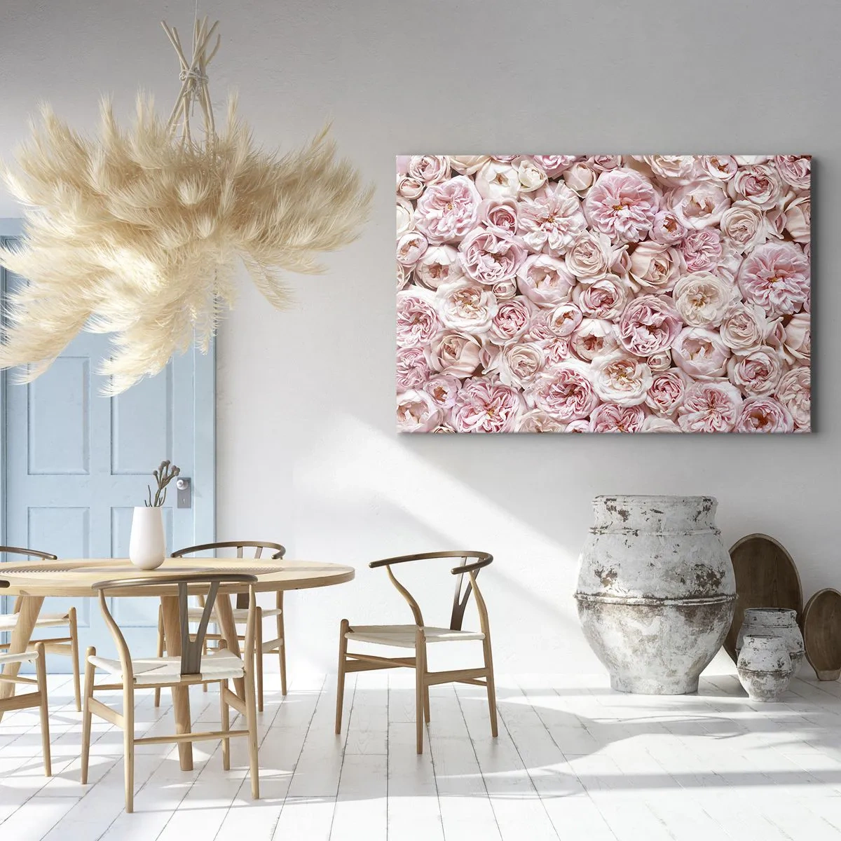 Obraz na plátne - Jemné ruže v odtieňoch ružovej po celom povrchu - 70x50cm - Vydláždená ružami - Moderná nástenná dekorácia do obývacej izby a spálne ARTTOR