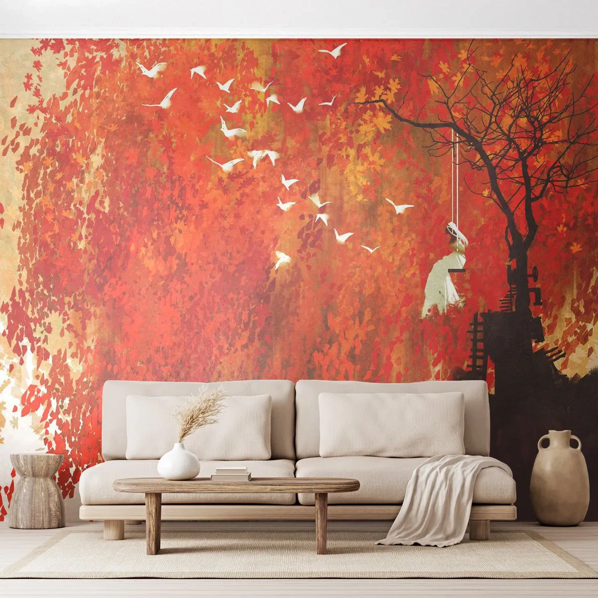 Fototapeta Premium Sand - Poletí s nimi? - Abstrakcia, Žena, Vtáky - 400x280 cm