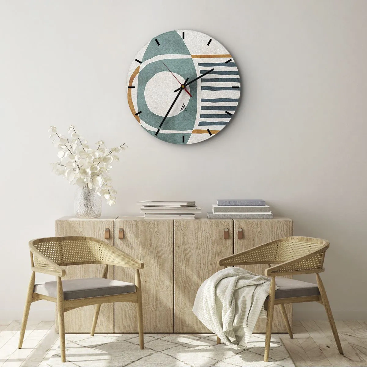 Nástenné hodiny - Geometrický etnický motív s čiarami a kruhmi - 30x30cm - Znaky a rituály - Moderná nástenná dekorácia do obývacej izby, kuchyne a spálne ARTTOR