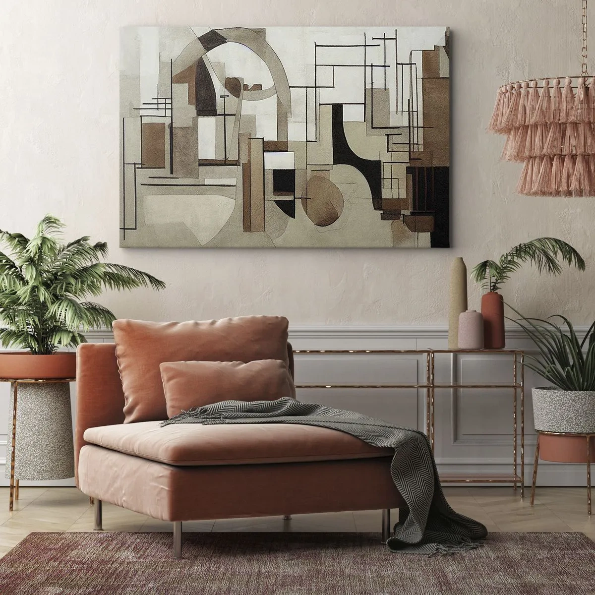 Obraz na plátne - Architektonická abstrakcia v béžovej a hnedej farbe - 70x50cm - Mestská krajina 2.0 - Moderná nástenná dekorácia do obývacej izby a spálne ARTTOR