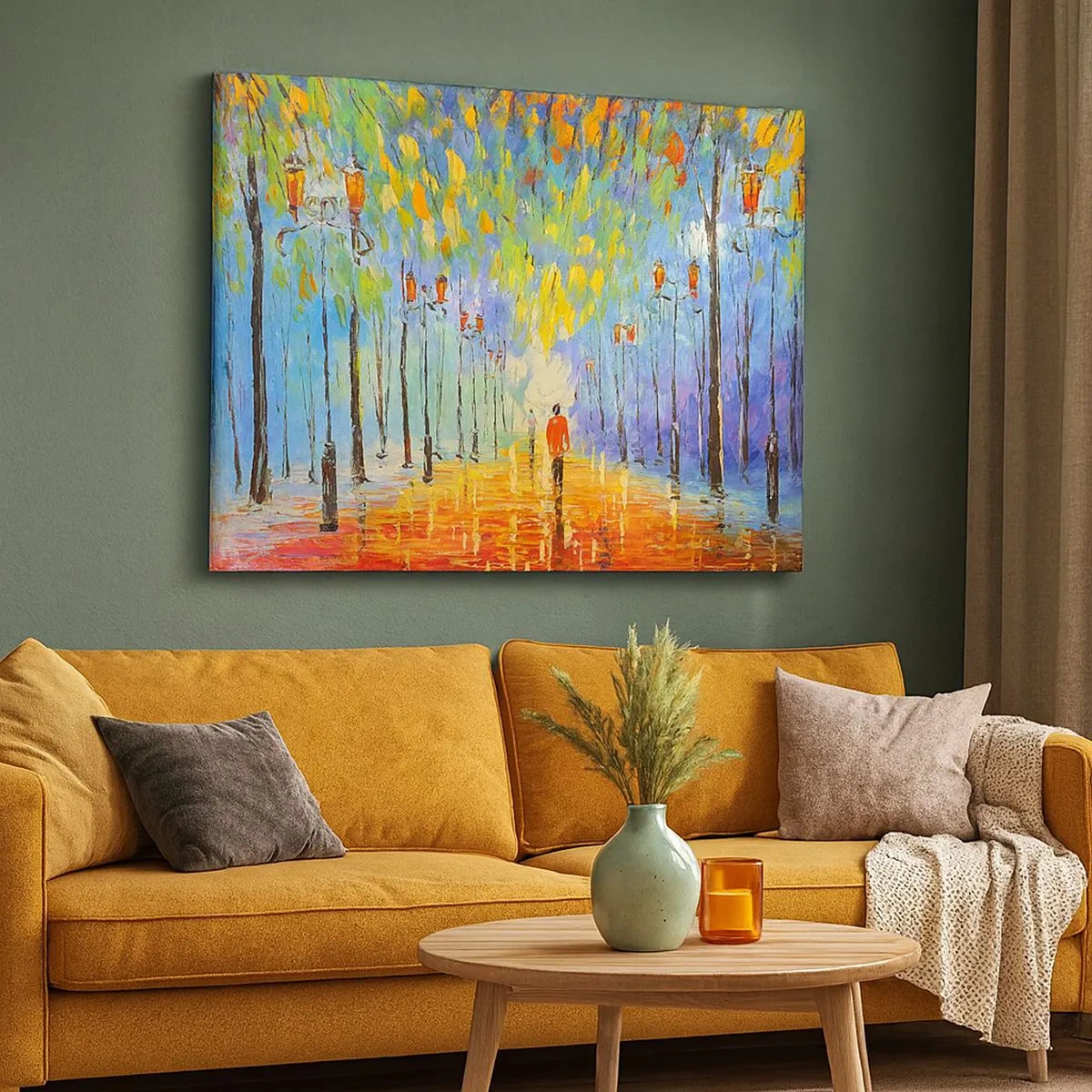 Obraz na plátne - Malebná prechádzka medzi lampášmi v daždivú noc - 70x50cm - Nočná pieseň dažďa - Moderná nástenná dekorácia do obývacej izby a spálne ARTTOR
