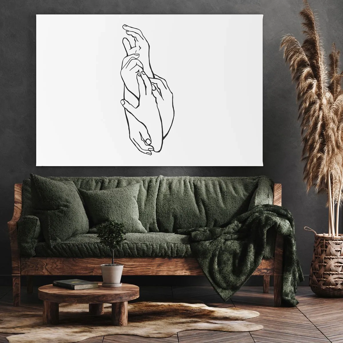 Obraz na plátne - Minimalistická skica rúk zopätých v geste jemnosti. - 70x50cm - Dobrý dotyk - Moderná nástenná dekorácia do obývacej izby a spálne ARTTOR