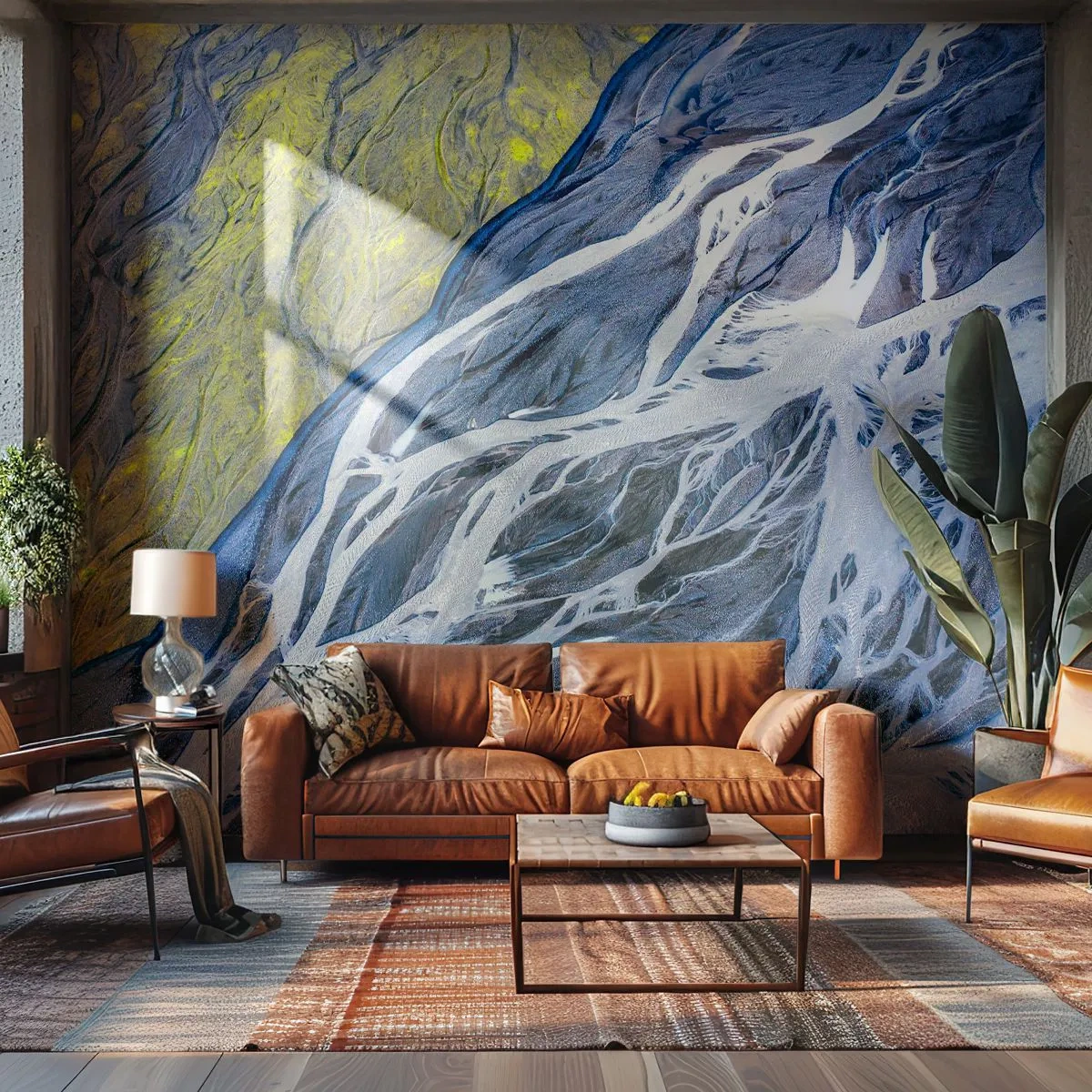 Fototapeta Standard Eco - Pohľad na zemský povrch z vtáčej perspektívy pripomínajúci abstraktnú maľbu - 100x70cm - Jaskynné maľby prírody - Moderná nástenná dekorácia do obývacej izby a spálne ARTTOR