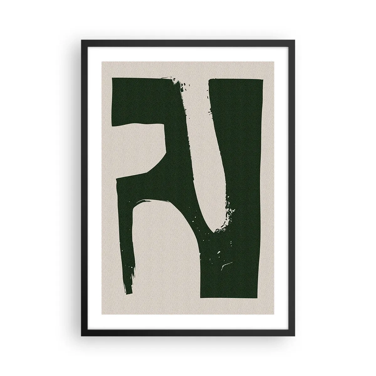 Plagát v čiernom ráme - Minimalistická abstrakcia v zelenej a béžovej farbe - 50x70cm - Zálivy v bielom - Moderná nástenná dekorácia do obývacej izby a spálne ARTTOR