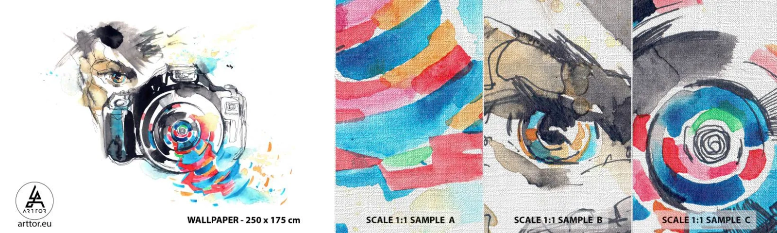 Vzorka fototapety Premium Canvas - Okom objektívu - Abstrakcia, fotoaparát, Fotograf - 100x30 cm