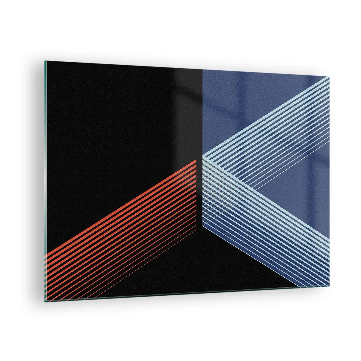 Obraz na skle - Moderná geometrická kompozícia s líniami a farebným kontrastom. - 70x50cm - Jednoduchý príbeh - Moderná nástenná dekorácia do obývacej izby a spálne ARTTOR