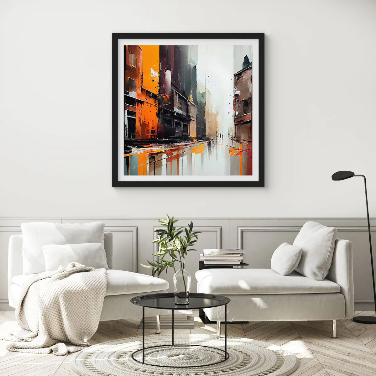 Plagát v čiernom ráme - Daždivý deň - 30x30 cm