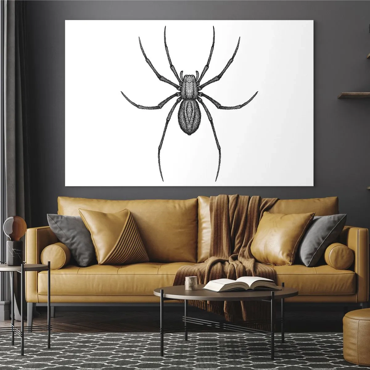 Obraz na skle - Retro štýl ilustrácie čierneho pavúka na bielom pozadí - 70x50cm - Znepokojivá presnosť - Moderná nástenná dekorácia do obývacej izby a spálne ARTTOR
