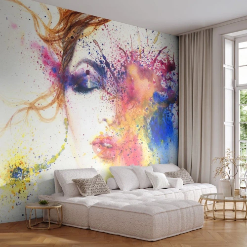Samolepiaca Fototapeta Deluxe Sticker - Dúhové závraty - Abstrakcia, Ženská tvár, Portrét ženy - 200x140 cm