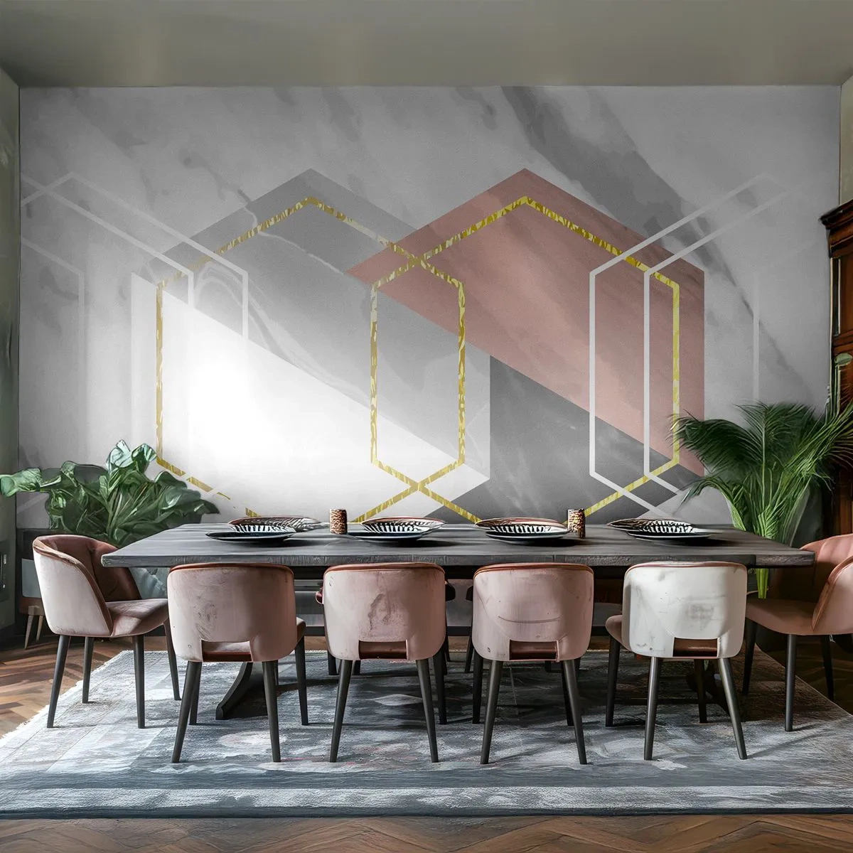 Fototapeta Premium Canvas - Reťazová kompozícia - Abstrakcia, Kus, šesťuholník - 350x256 cm