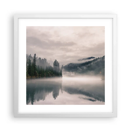 Plagát v bielom ráme - V zamyslení, v hmle - 40x40 cm