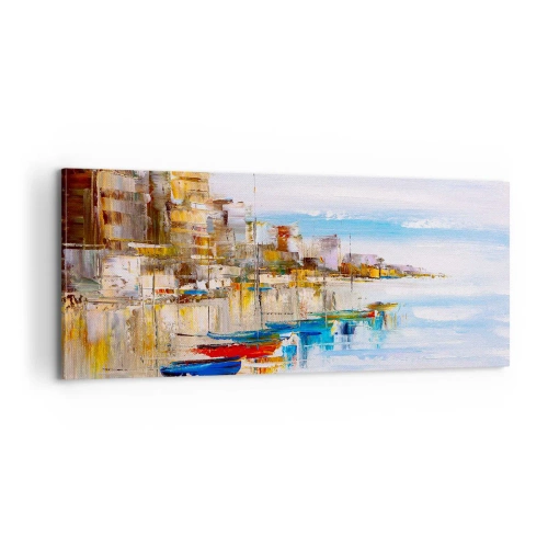 Obraz na plátne - Viacfarebný mestský prístav - 100x40 cm