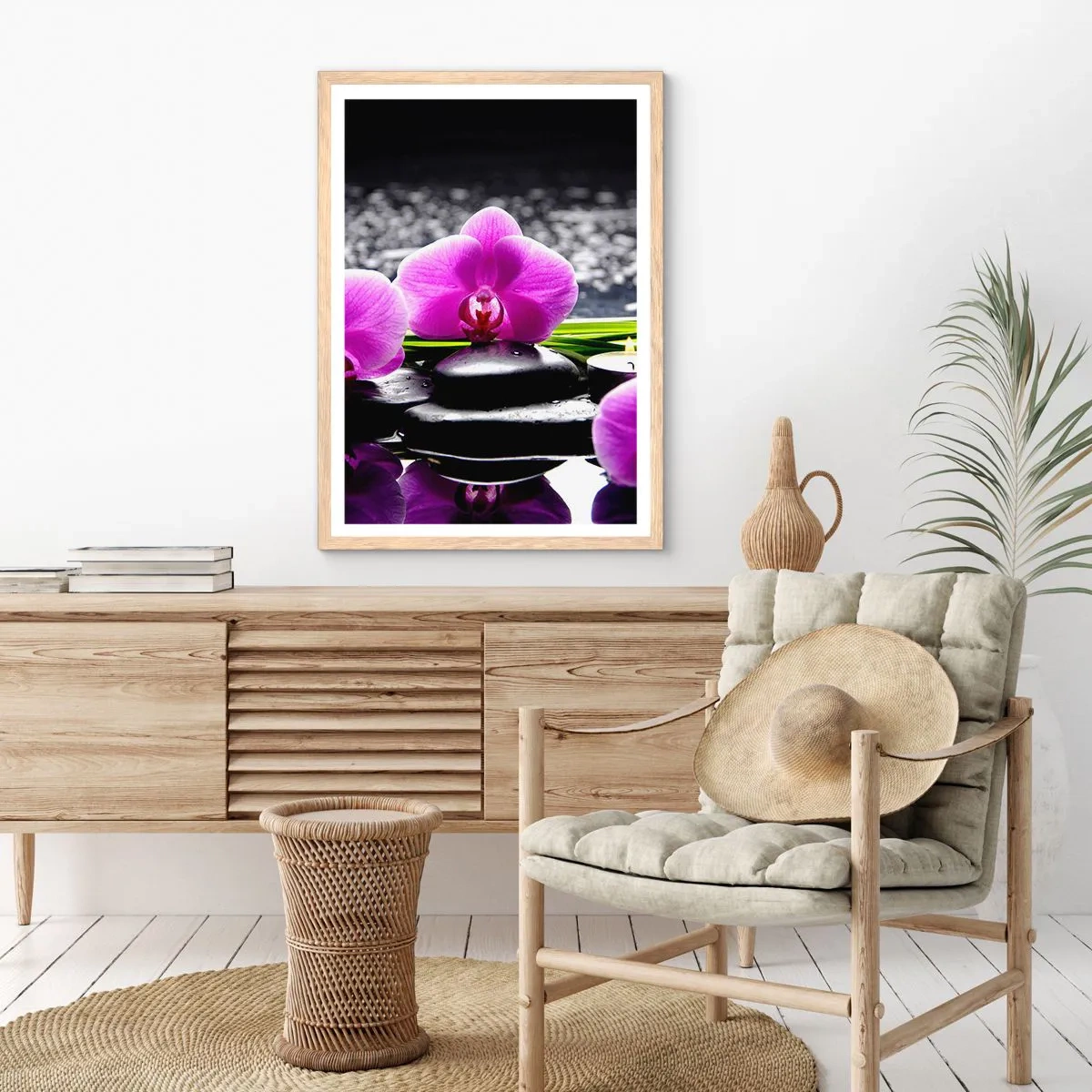 Plagát v ráme zo svetlého duba - Utopiť v tichu a pokoji - 50x70 cm