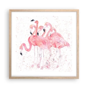 Plagát v ráme zo svetlého duba - Ružový ansámbl - 50x50 cm