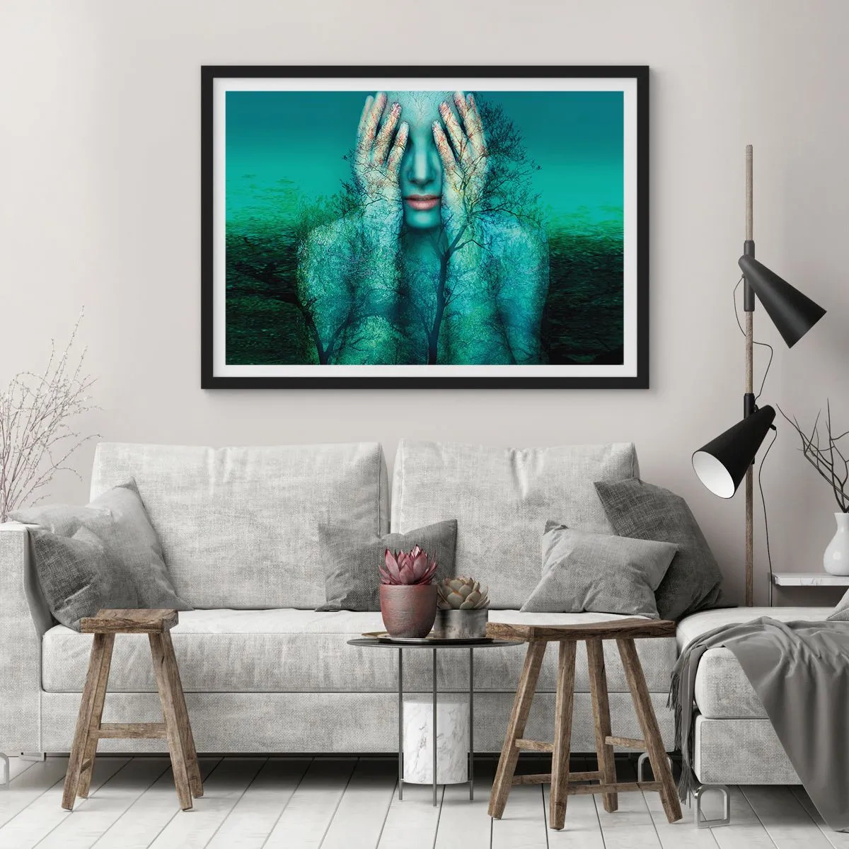 Plagát v čiernom ráme - Ponorená do modrej - 91x61 cm