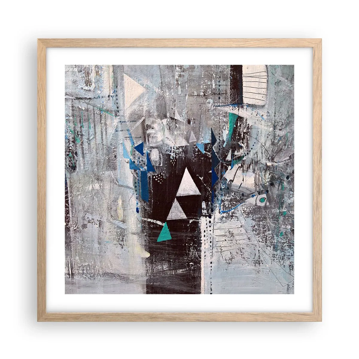 Plagát v ráme zo svetlého duba - Prednostné poradie trojuholníkov - 50x50 cm