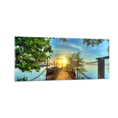 Obraz na skle - Západ pri vode - 100x40 cm