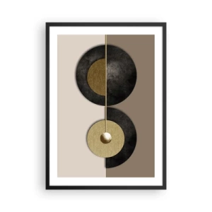 Plagát v čiernom ráme - Moderná abstrakcia s geometrickými zlatými akcentmi - 50x70cm - Variácie okolo kruhu - Moderná nástenná dekorácia do obývacej izby a spálne ARTTOR