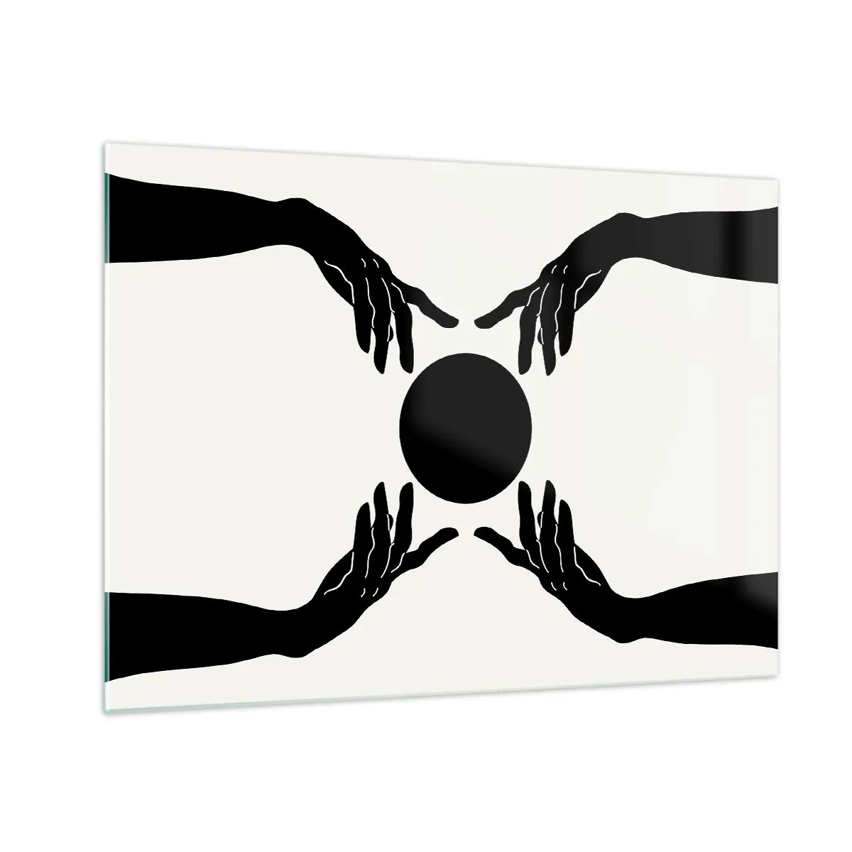 Obraz na skle - Čierne ruky okolo čierneho kruhu na svetlom pozadí - 70x50cm - Tajné znamenie - Moderná nástenná dekorácia do obývacej izby a spálne ARTTOR