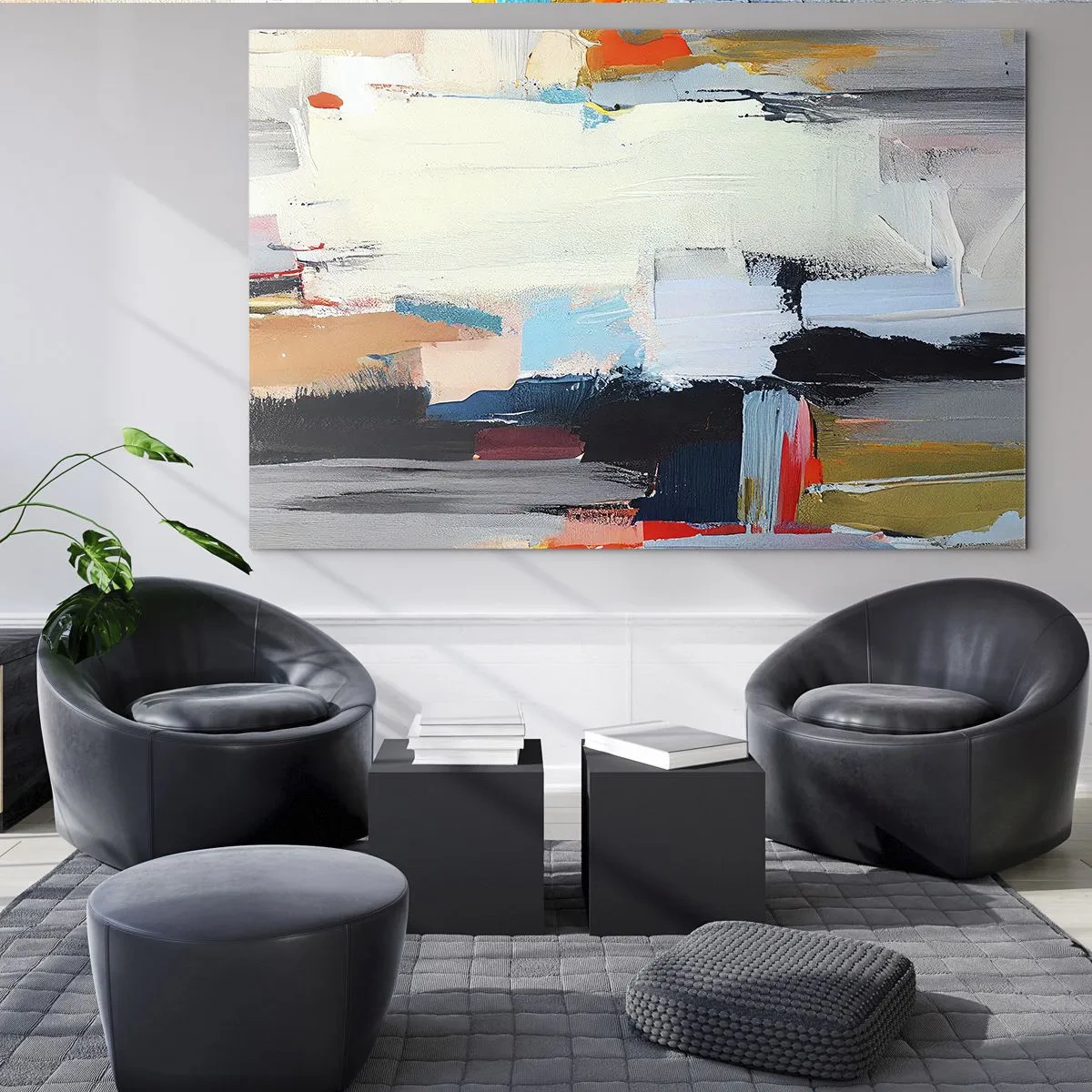 Obraz na skle - Abstraktná kompozícia s farebnými škvrnami a ťahmi - 70x50cm - Nejaký spôsob? - Moderná nástenná dekorácia do obývacej izby a spálne ARTTOR
