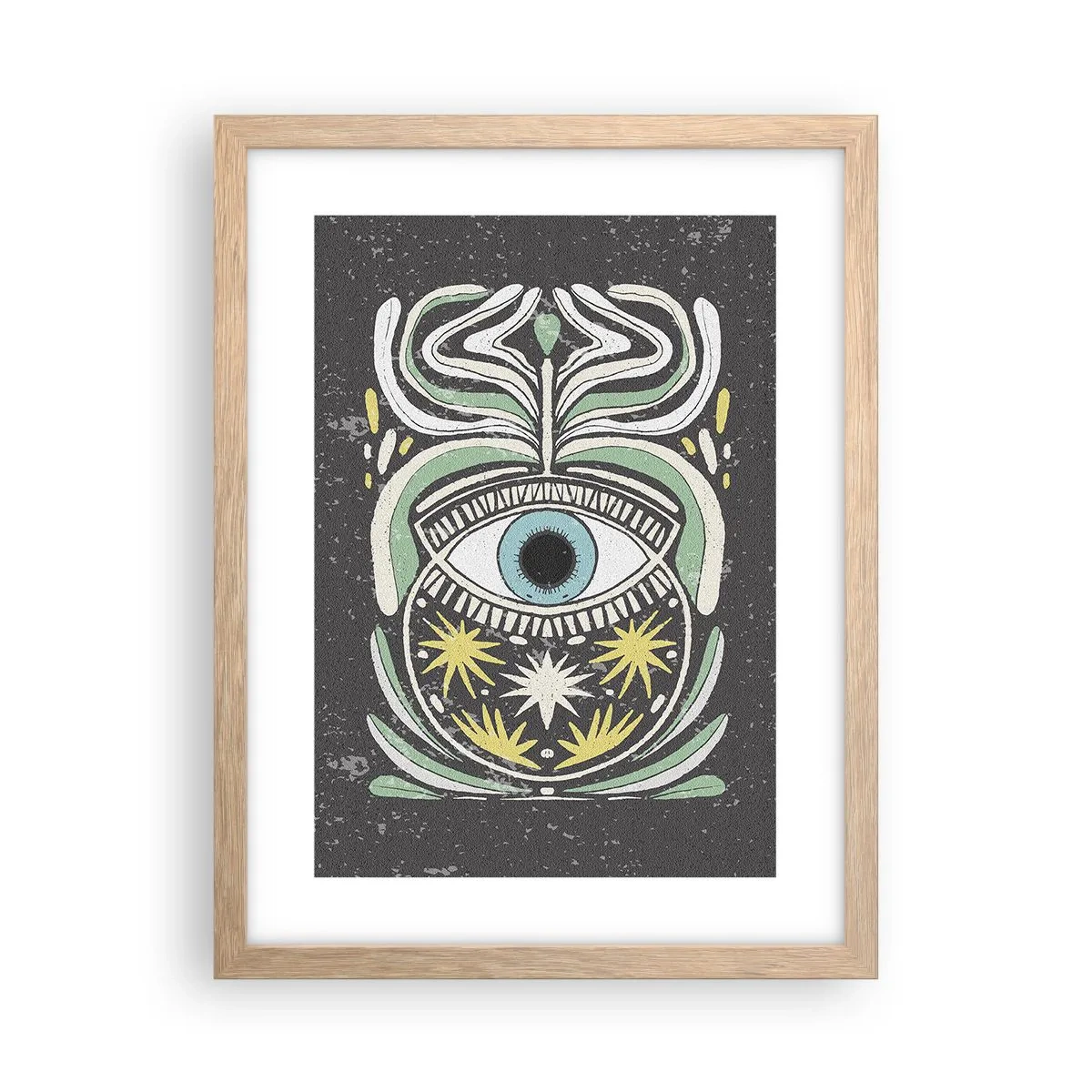 Plagát v ráme zo svetlého duba - Kmeňové rituály - 30x40 cm