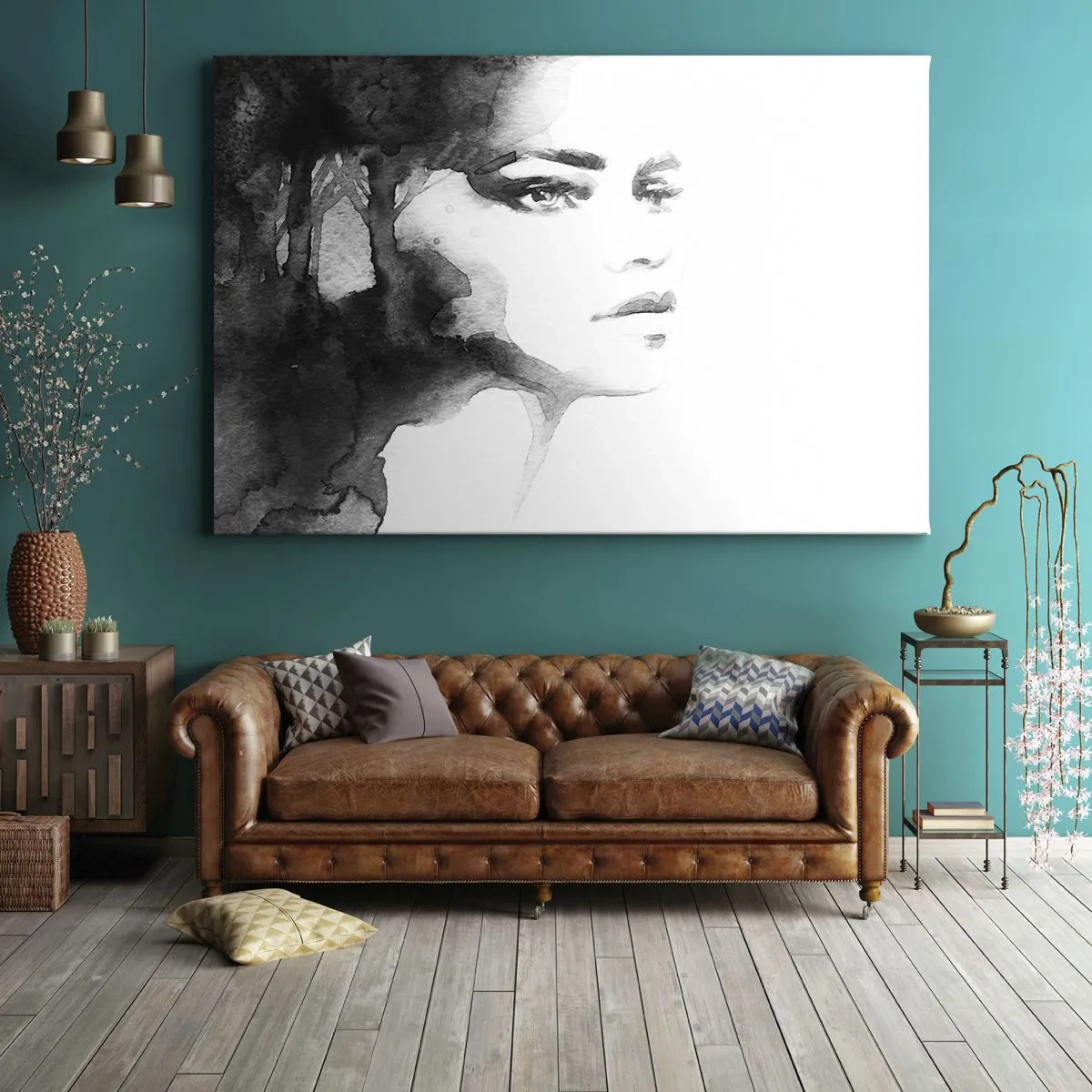Obraz na plátne - Jemný portrét ženy v odtieňoch čiernej a bielej - 70x50cm - Vytvorená z tajomstva a hmly - Moderná nástenná dekorácia do obývacej izby a spálne ARTTOR