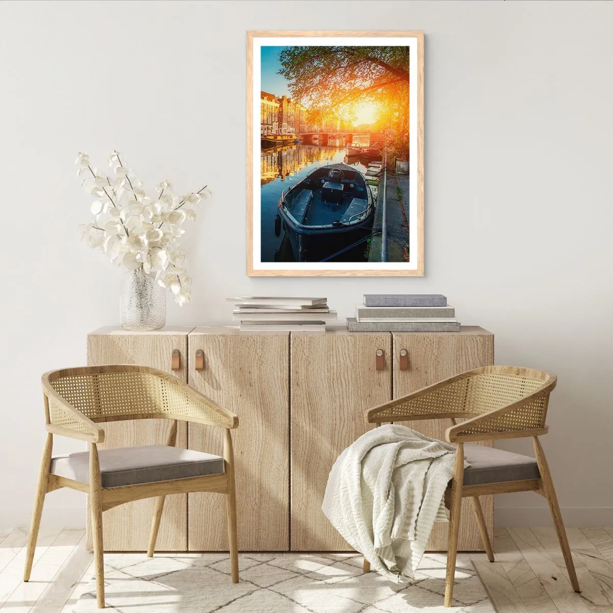 Plagát v ráme zo svetlého duba - Ráno v Amsterdame - 70x100 cm